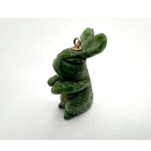 Vintage Chinese Carved Serpentine Rabbit Zodiac Charm Pendant